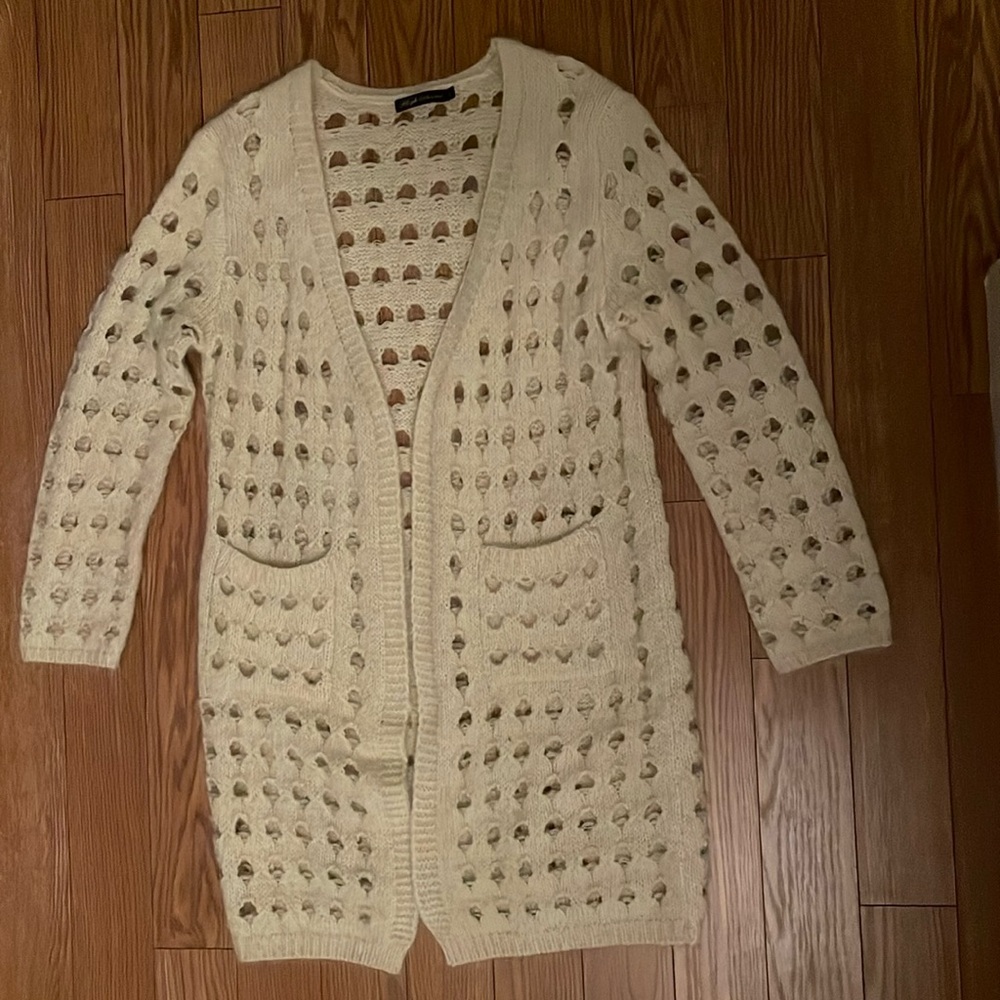 High Secret Open Knit Fuzzy Open Front Long Cardi… - image 1